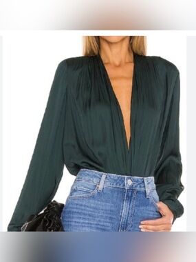 PAIGE Deep Forest Green Plunge V-Neck Sevilla Bodysuit